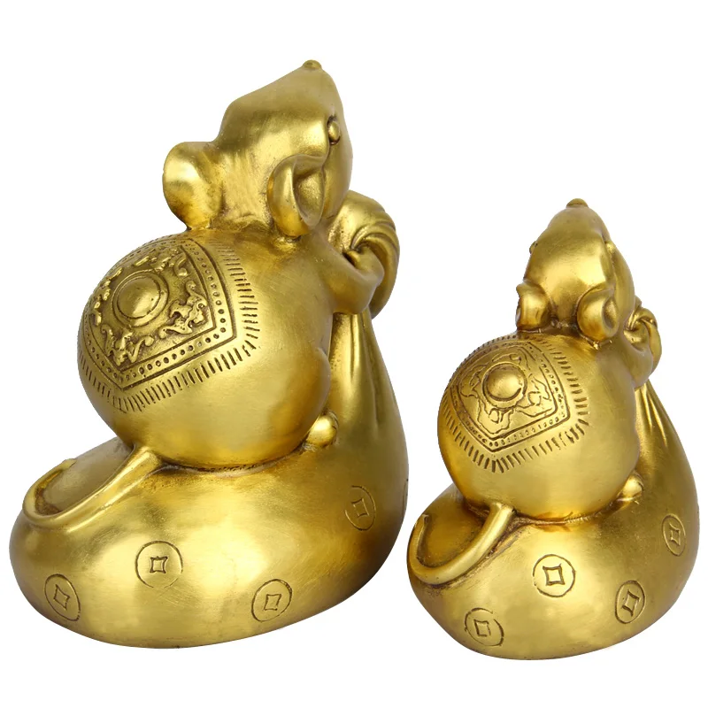 Китайская Статуэтка фэн-шуй латунная мыши на денежном мешке крыс статуэтка