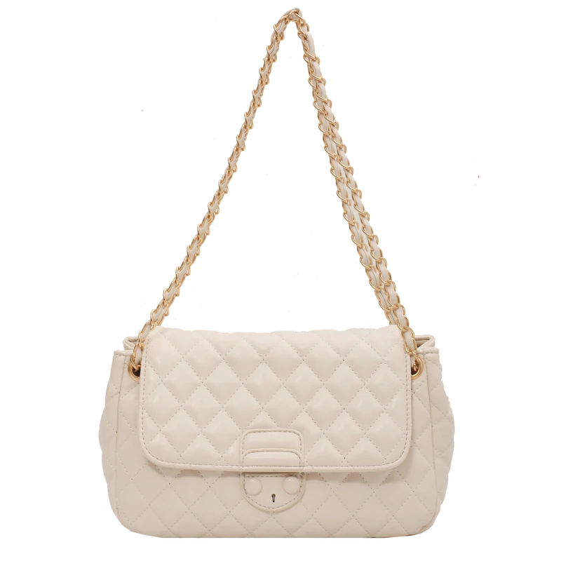 

Classic Quilted Solid Color PU Leather Crossbody Bags for Women 2021 Summer Travel Fashion Chain Shoulder Handbag Designer