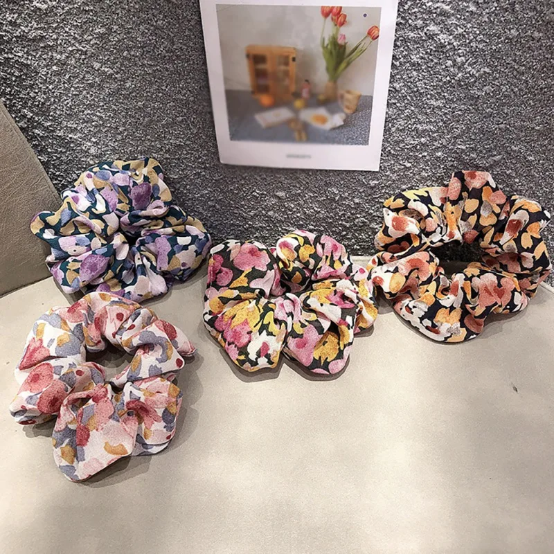 

Women Large Intestine Tie Ponytail Hair Rope Elastic Female Headdress Hairwear Floral Chiffon New