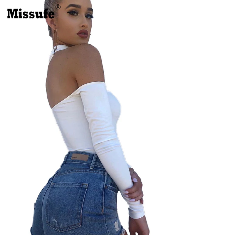 Missufe 2019 осеннее женское Облегающее с открытым плечом боди Асимметричный полый