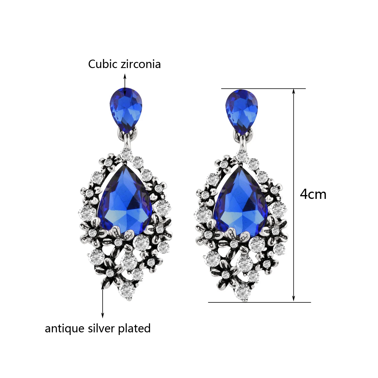 

SINLEERY Luxury Vintage Black Cubic Zircon Water Drop Earrings For Women Antique Silver Color New Fashion Es599 SSF