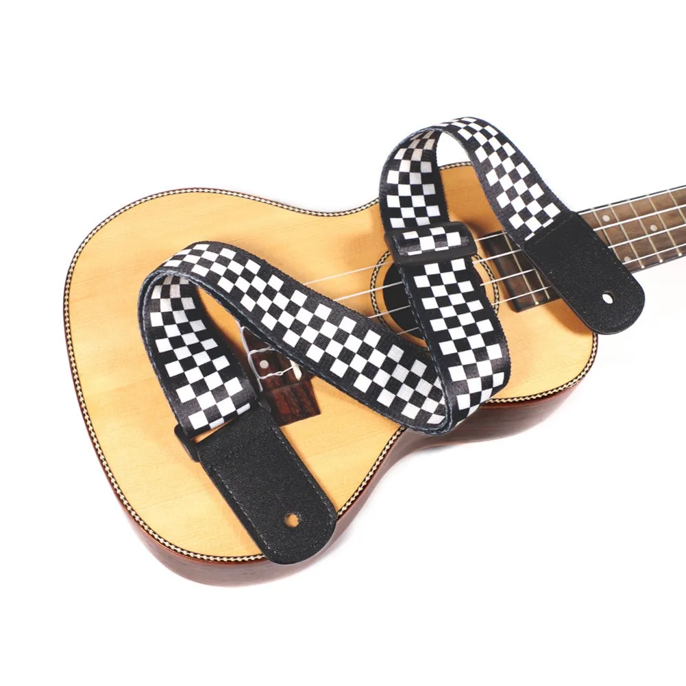 

2021 New Adjustable Electric Guitar Strap Black White Plaid Acoustic Guitar Strap Belts Ukulele Bass Straps Guitar Accessories