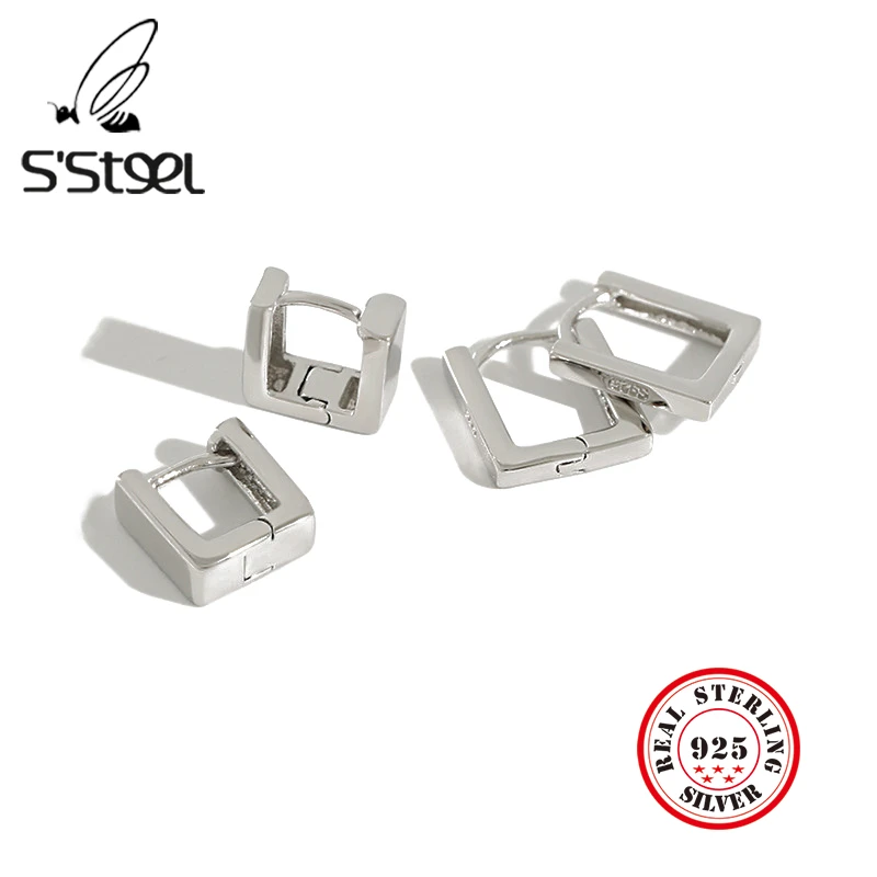 Женские корейские серьги кольца с геометрическим рисунком из стерлингового