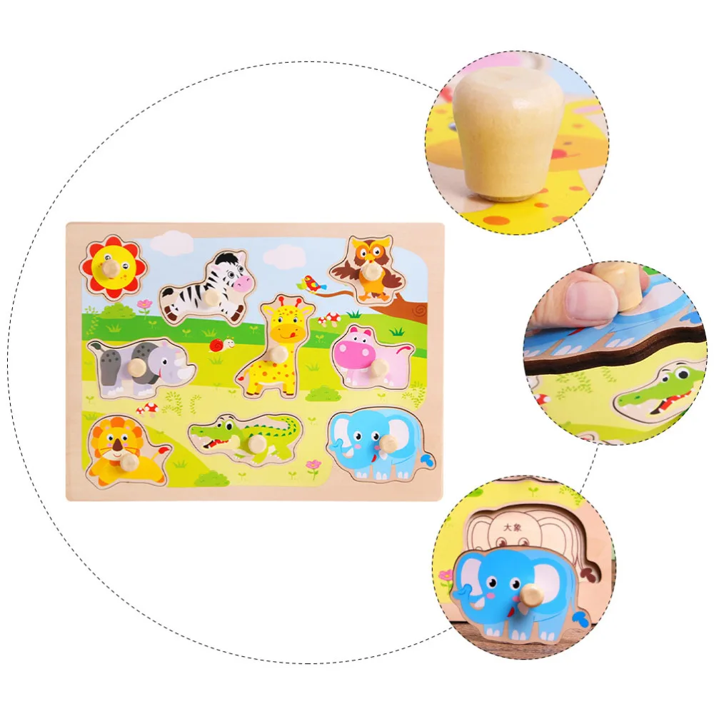 

1 Set Peg Jigsaw Puzzles for Toddlers Wooden Cartoon Animal Puzzles for Children