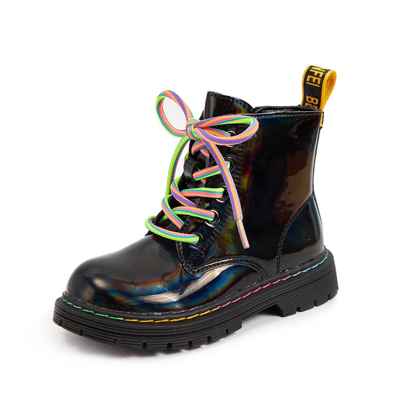 

Girls Fashion Cool Short Boots Plus Velvet Thicken Warm Ankle Boots Side Zipper Shiny Martin Boots Winter