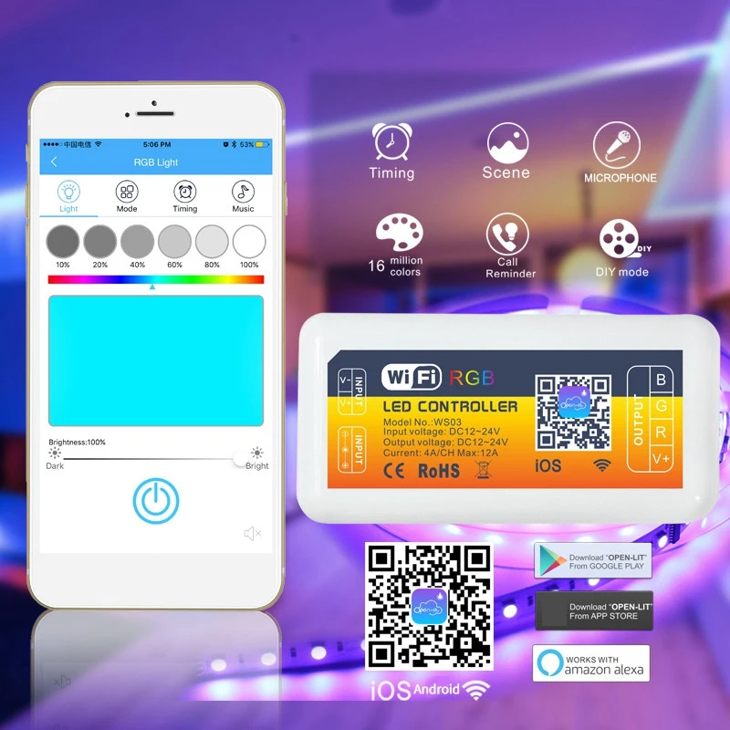 Новый-DC 12V 24V Smart LED WIFI контроллер RGB Освещение Alexa управление Android/IOS приложение для