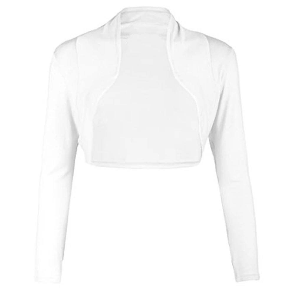 Женское короткое болеро с длинным рукавом однотонное Болеро-кардиган открытым