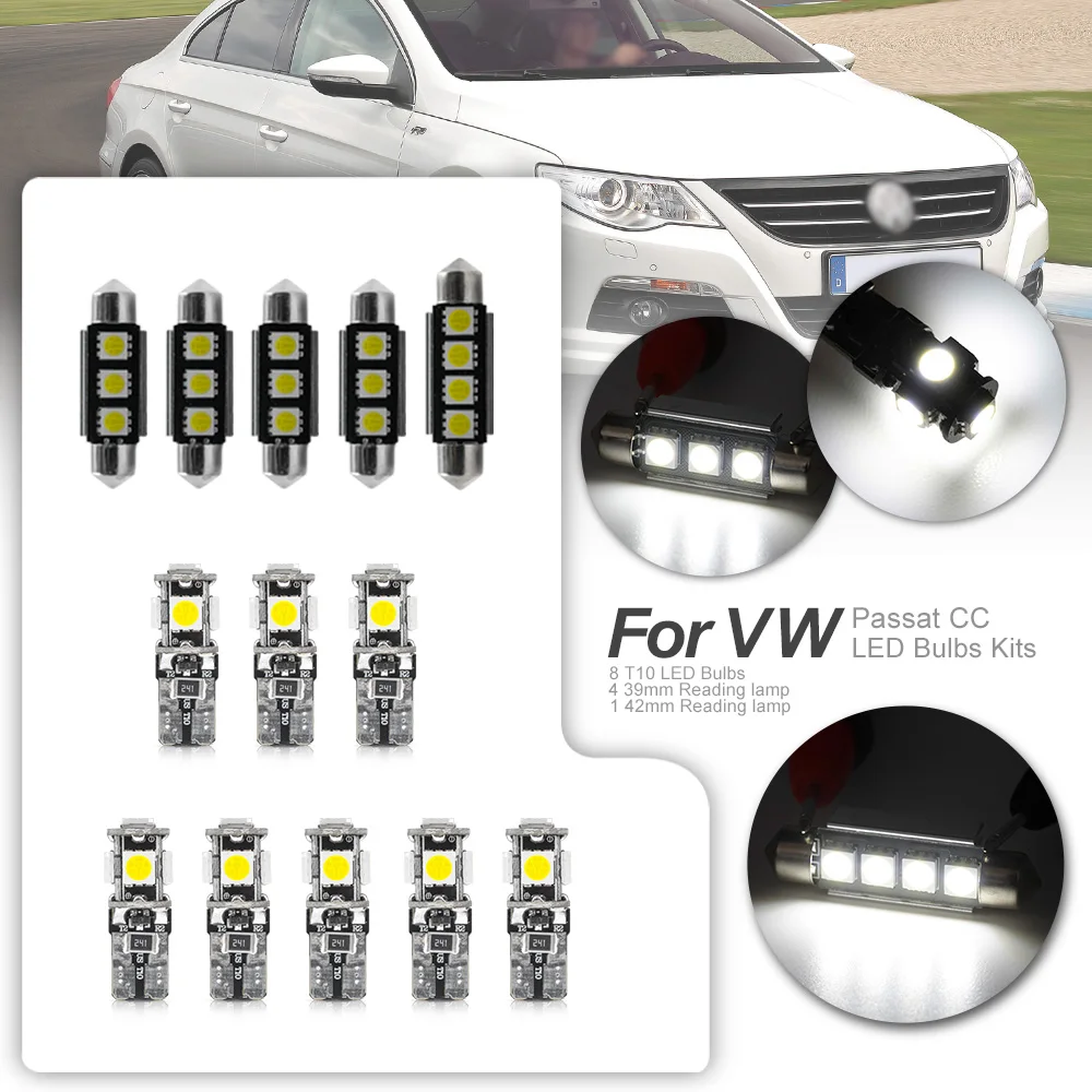 

12pc Error Free White LED Light Interior Package Kit For 2009-2016 Volkswagen VW Passat CC Arteon Dome Map License Plate Lamp