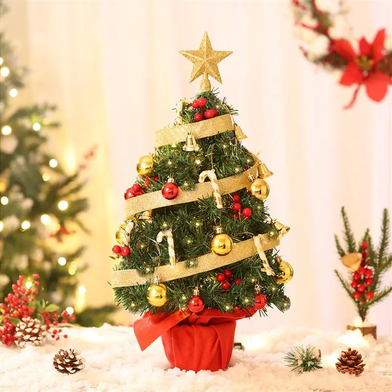 

Tabletop Christams Tree Artificial Desktop Christmas Trees with String Light Hanging Ornaments Xmas Party Supplies