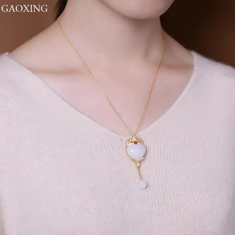 

S925 Sterling Silver And Tianyu Ladies Heart-Shaped Round Bead Gold Necklace Pendant Set Chain Wedding Birthday Lover Gift