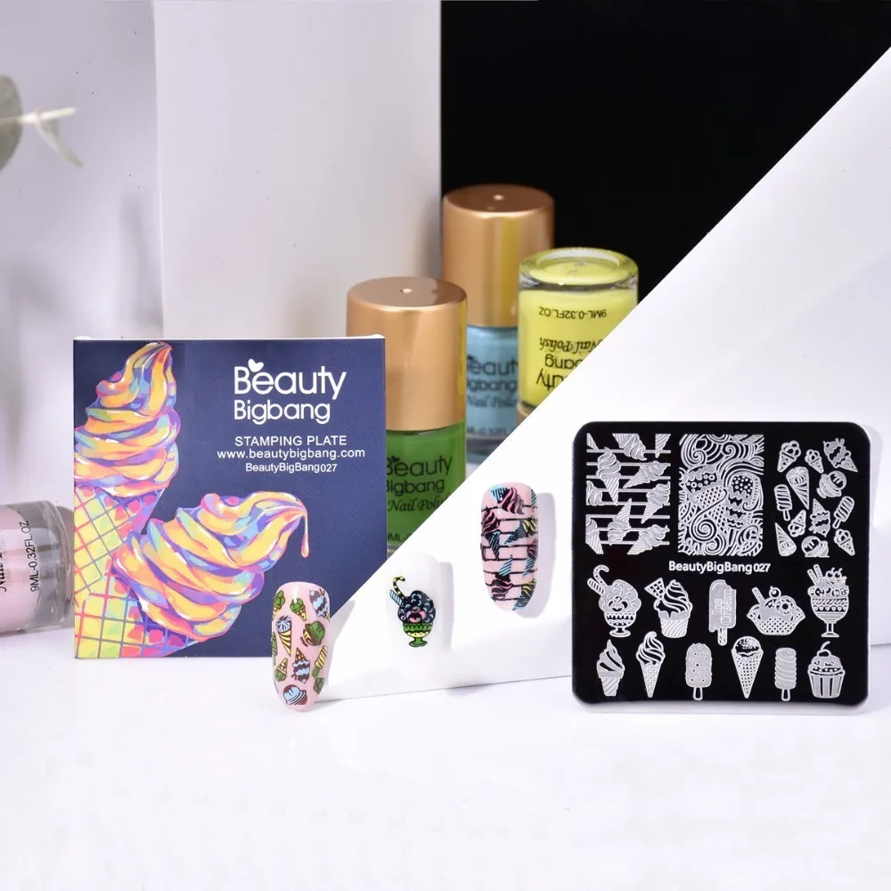 

6*6cm BeautyBigBang 1Pcs Square Plate Summer Ice Cream Series Nail Art Stamping Plate For Nail Polish