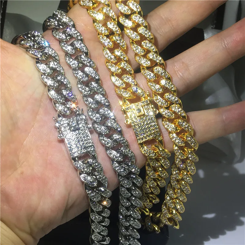 Сверкающее ожерелье в стиле хип хоп заполненное белым золотом микро паве AAAAA