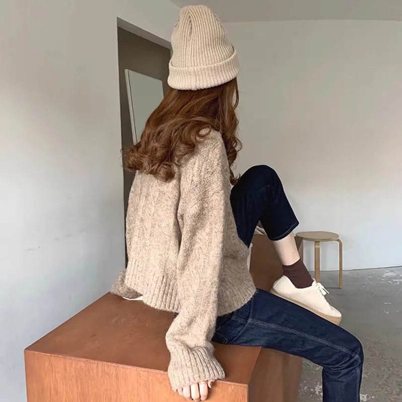 

Korean Women Single Breasted Knitted Cardigan Spring Autumn Sweater Chic Tops Solid Color Women's Cardigans Knit Jumpers