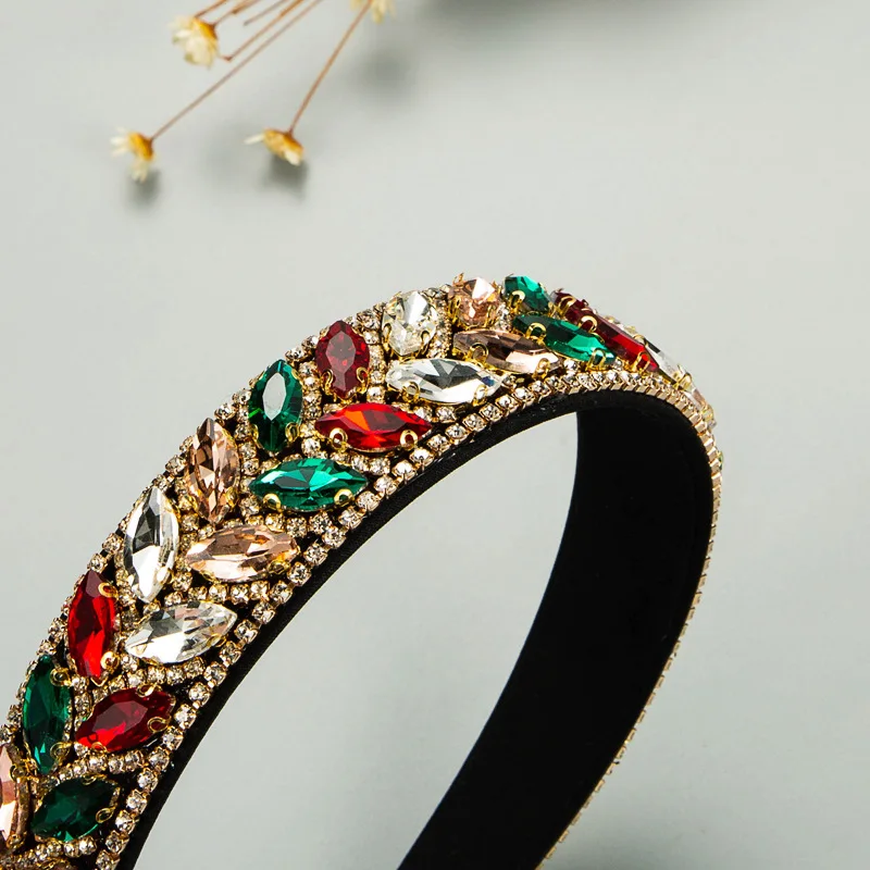 

2021Padded Rhinestone Headband Diamond Crystal Beaded Wide Headband Bejewelled Hairband Glitter Hair Accessories for Women Girls
