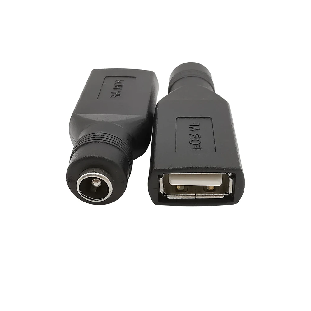 

2Pcs 5V USB Interface Converter 5.5 x 2.1mm Round DC Power Female Charging Socket to USB Female Jack Laptop Conversion Connector