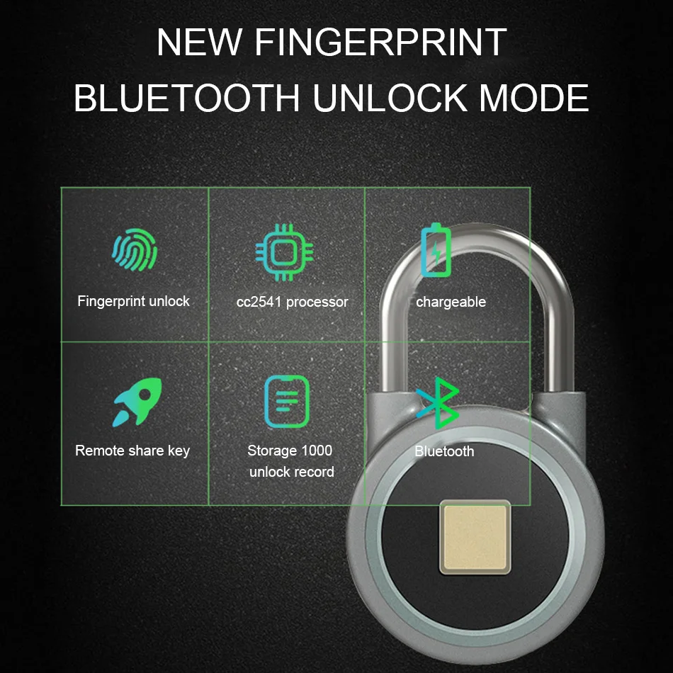 

FB58 Keyless Smart Padlock Bluetooth Electronic Lock App Smart Warehouse Dormitory Cabinet Bedroom Fingerprint Authorized Query