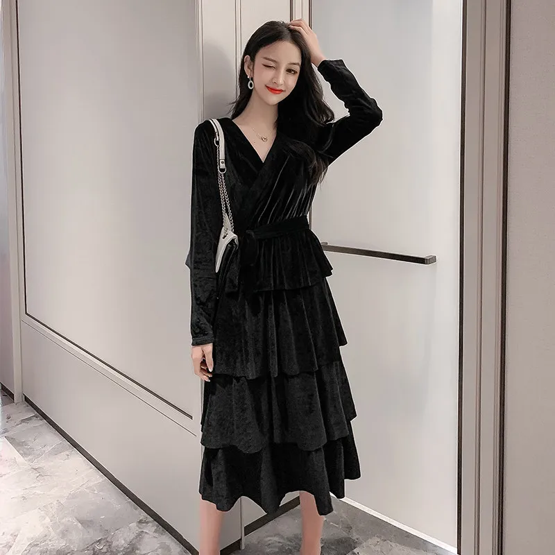 

maxi dress long winter vestido longo vintage black autumn dresses women elegant long sleeve midi modis office vestidos mujer