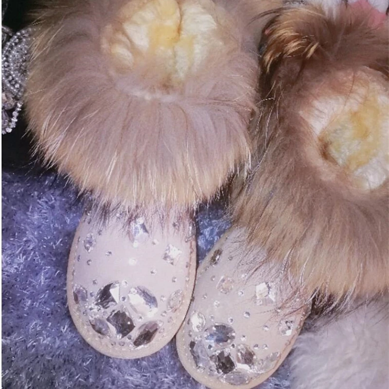 

Женские ботинки со стразами, короткие кожаные ботинки с мехом лисы, новинка 2019