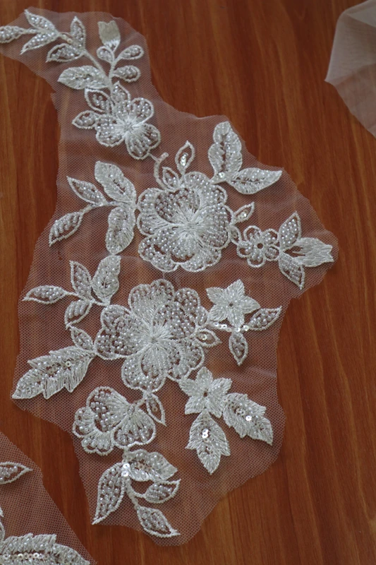 Кружевная аппликация с белыми бусинами и блестками бисером для танцевальных