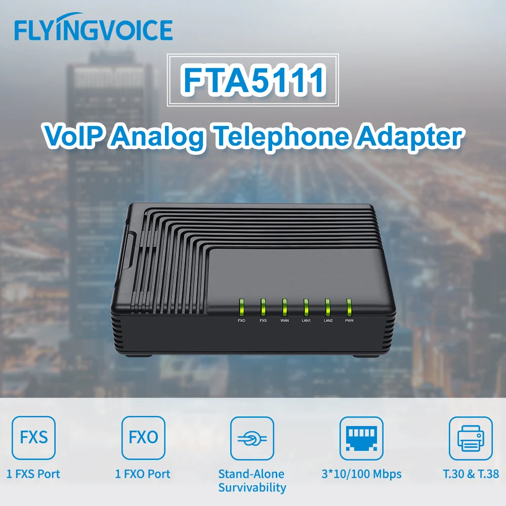 FLYING VOICE VOIP-адаптер FTA5111 с 1 портом FXS и FXO 1SIP-линия быстрое подключение аналогового