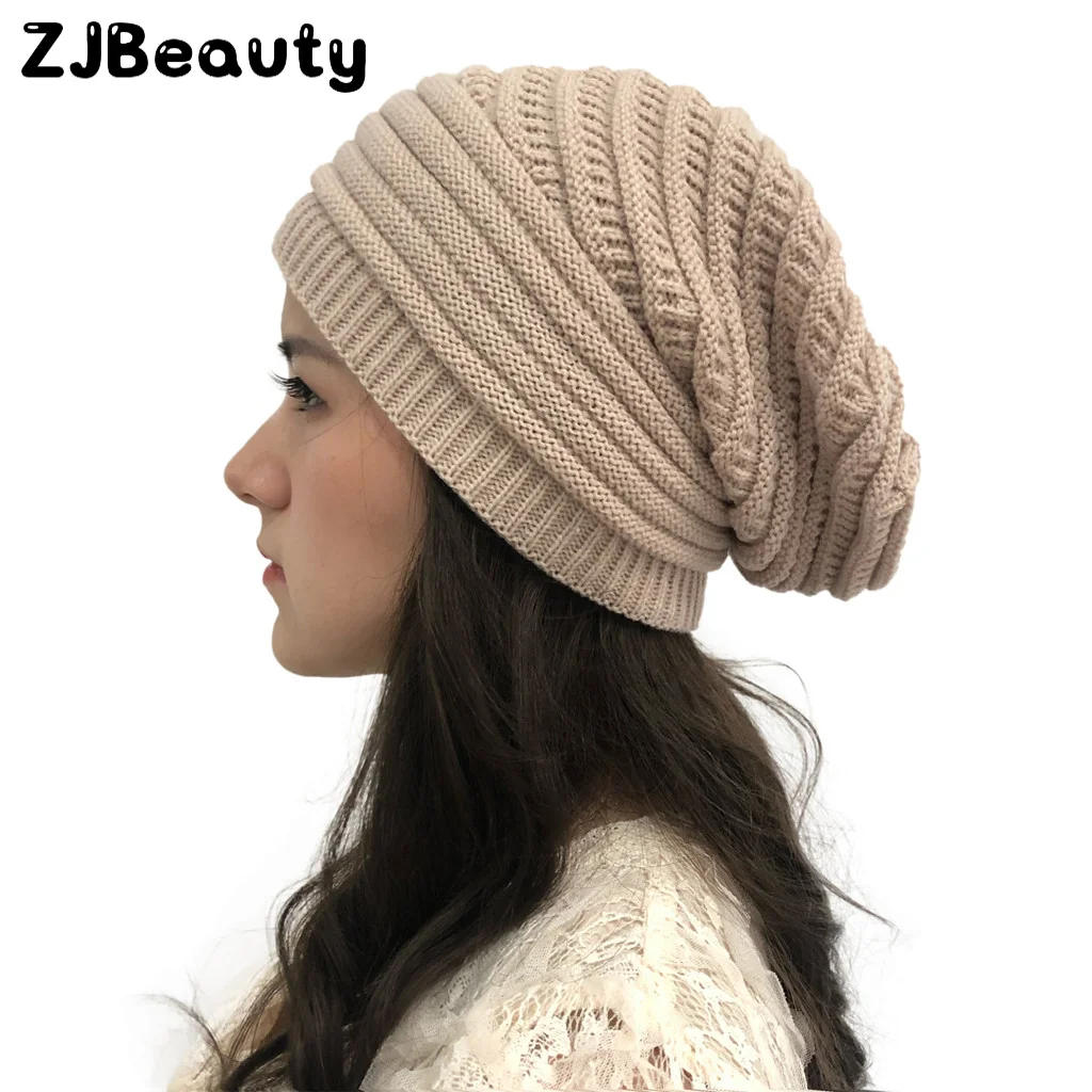Women Autumn Winter Baggy Warm Crochet Outdoor Solid Colors Splice Hats Knit Ski Hat Female Holey Casual Beanie Cap#p3 | Аксессуары для