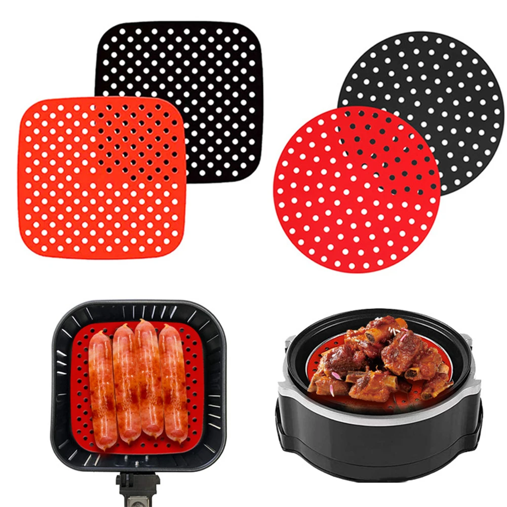 

Air Fryer Pads Silicone Steamer Liners Paper Mold Air Fryer Parts Crisper Plate Airfryer Reused To Prevent Food Sticking Tool