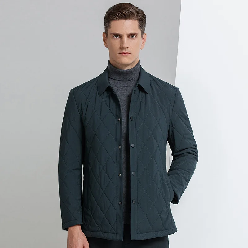 

New High Quality Middle-aged Elderly Men's Warm Cotton Outerwear Lapel Down Jacket Male Business Casual Grid Clothes Brand Coat