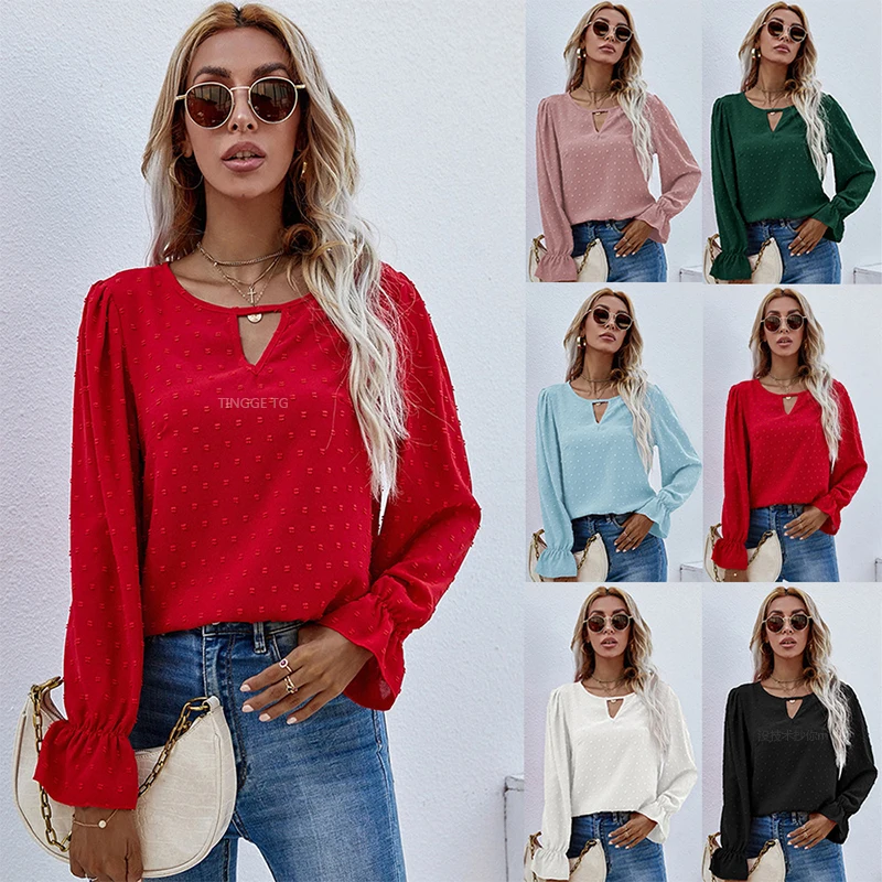 

Za Spring Autumn Women's Long Sleeve Shirt bimba Hollow Round Neck Commuter y Trumpet Sleeve Tops Zarina Sheines lola Blouses