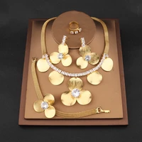 2022 fashion women jewelry sets gold color big flower earrings neck ring wedding bridal choker necklace sets wholesale dropship