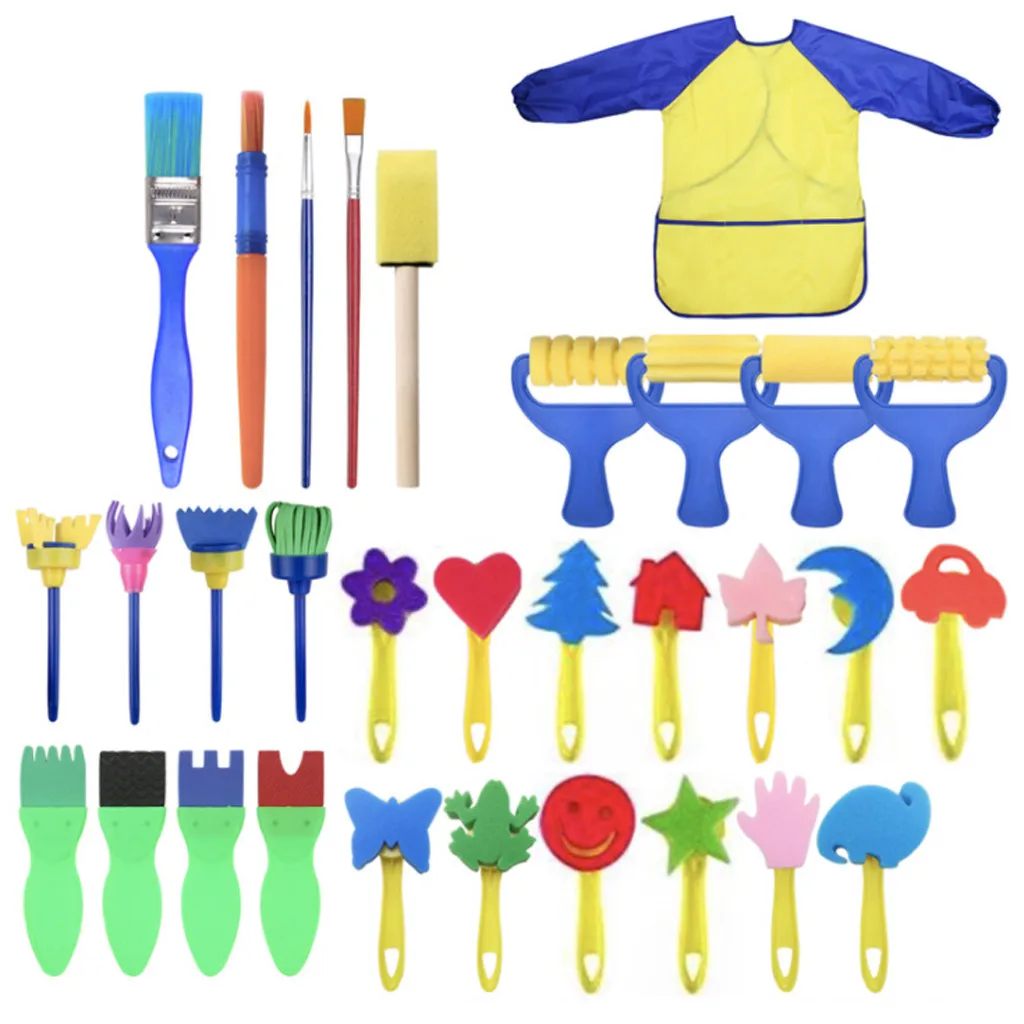 

Toys for children 31Pcs Colorful Pattern DIY Toys Wooden Graffiti Tool Handle Painting Brushes Baby Sponge Brush Educational Toy
