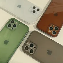 Retro Colorful Brown Green Black Trasparent Phone Case For iPhone 13 12 11 Pro Max XR X XS Max 8 7Plus SE Clear Soft TPU Cover
