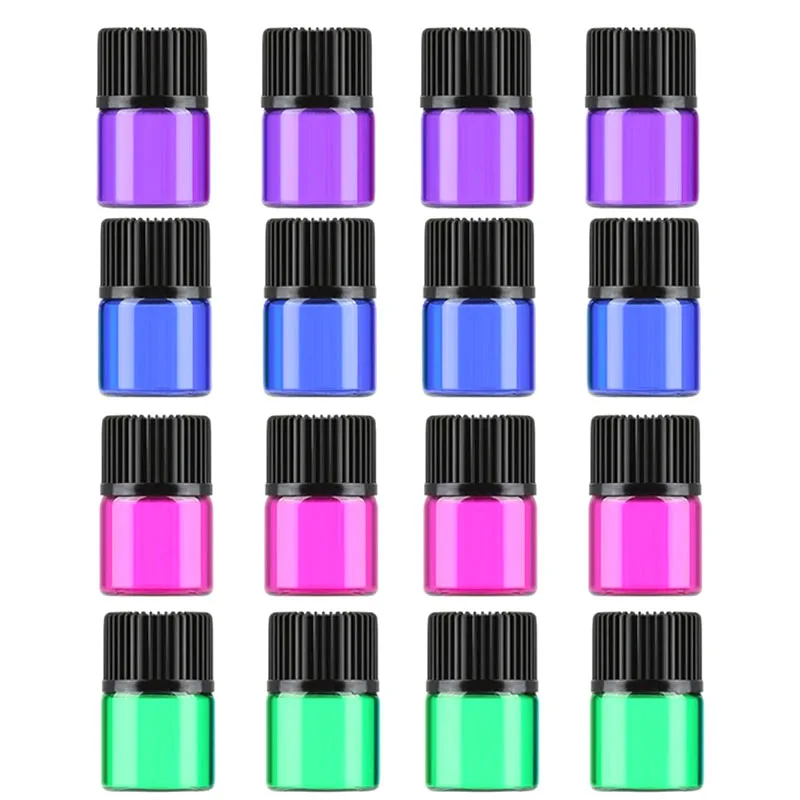 

50pcs 1ml 2ml 3ml 5ml Mini Perfume Liquid Glass Bottle with Orifice Reducer and Cap Small Essential Oil Vials
