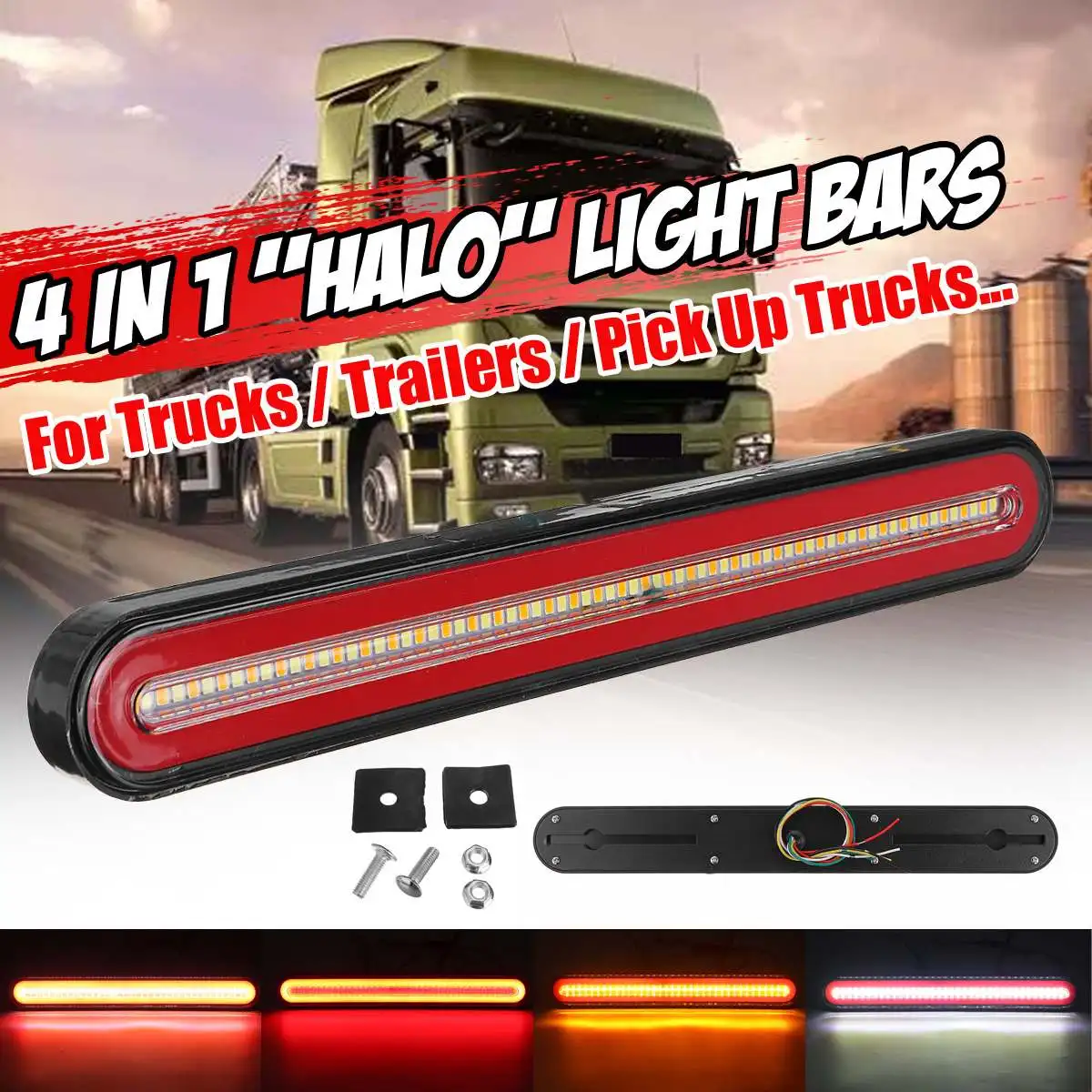 Anillo Halo de neón 4 en 1, lámpara de freno trasero, impermeable, para remolque, camión, 3. ª luz de freno, luz de señal de giro, 12V, 24V, 1/2/4 piezas