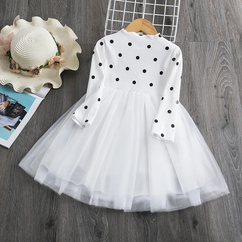 Зимнее платье для девочек платье-пачка принцессы в горошек с длинными рукавами