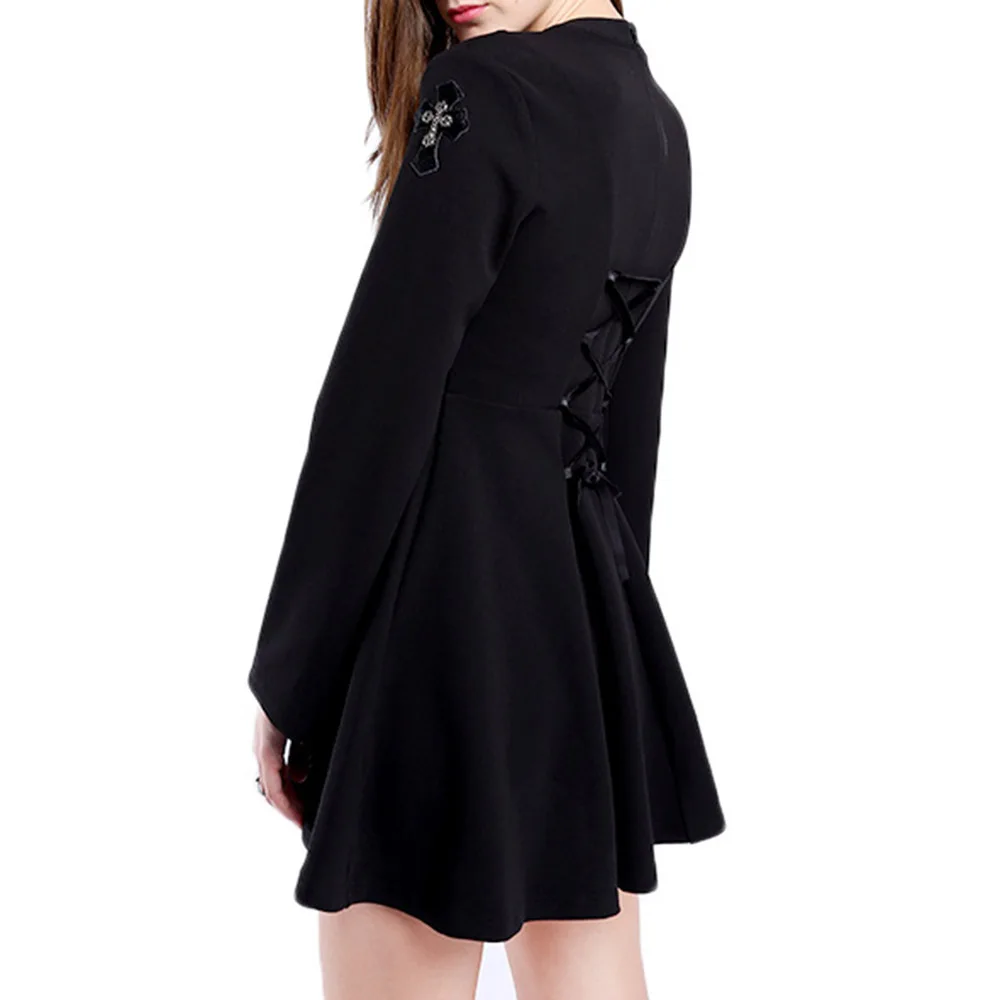 

Punk Women High Waist Black Dress Sexy Hollow Out Bandage Slim Dresses Female Gothic Casual Streetwear Party New Fashion 2021
