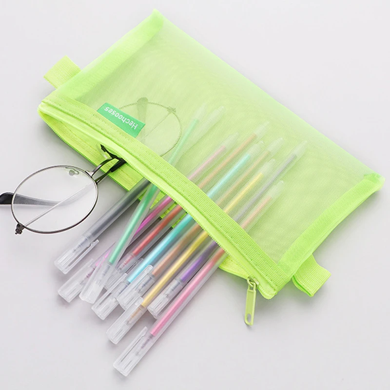 

Simple Transparent Mesh Student Pencil Case Portable Pencil Case Capacity Zippered Document Bag Exam Stationery Bag