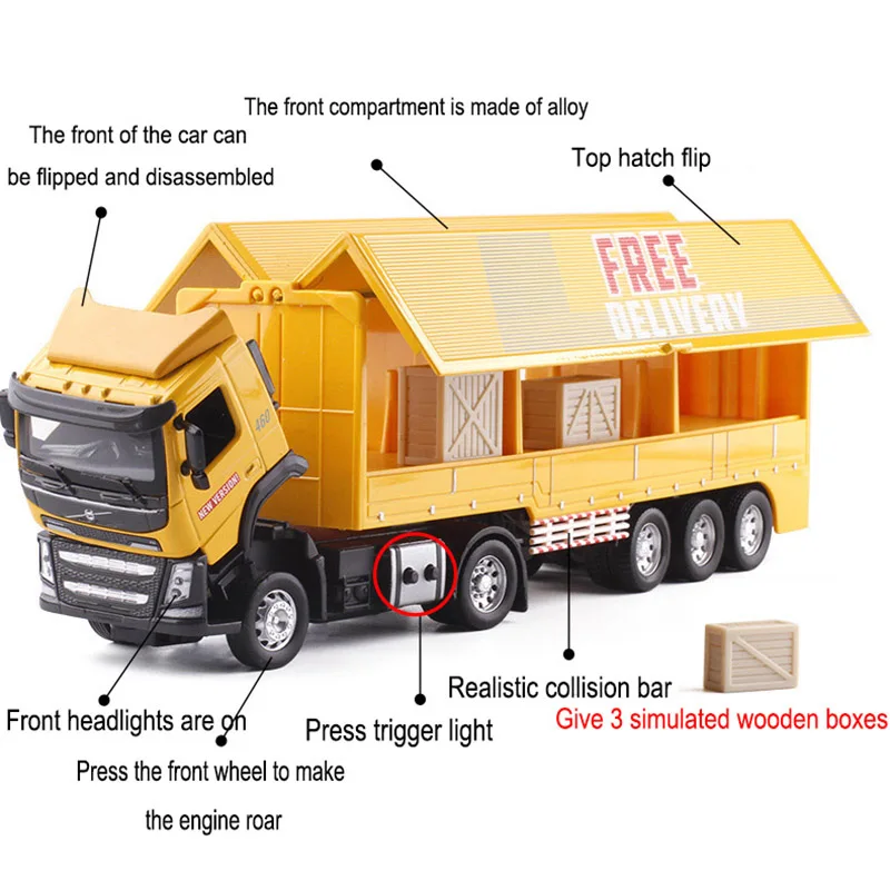 

1:32 Alloy Container Flying Wing Truck Heavy Engineering Vehicle Model Car Collection Holy with Sound Light Toy Traffic Artwork