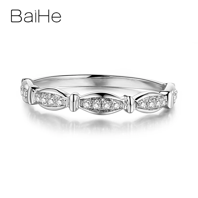 

BAIHE Solid 18K White/Yellow/Rose Gold 0.10ct H/SI Natural Diamond Ring Women Men Wedding Band Trendy Fine Jewelry Bague diamant