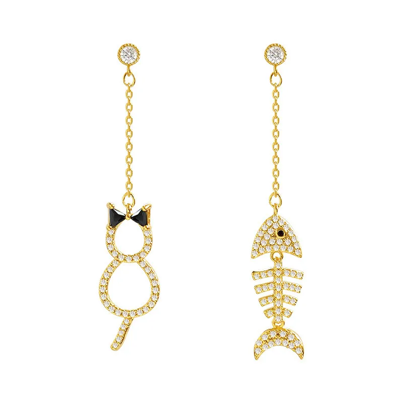 

Cat Eat Fish Bone Long Earrings Female 2021 New Fashion Korean Personality Simple Temperament Earrings S925 Needles Eardrop
