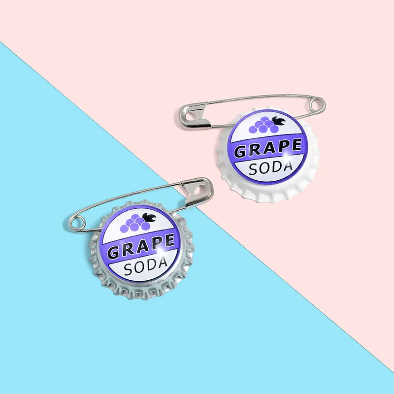 Grape Soda Brooch Bottle Cap Paper Clip Shirt Badges Enamel Pins Broches for Men Women Badge Pines Brooches Jewelry Accessories