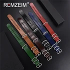 Ремешок кожаный ручной работы для наручных часов REMZEIM, 18 мм, 20 мм, 22 мм, 24 мм, Zulu, ремешок для часов, синий, коричневый, красный, черный, стиль милитари
