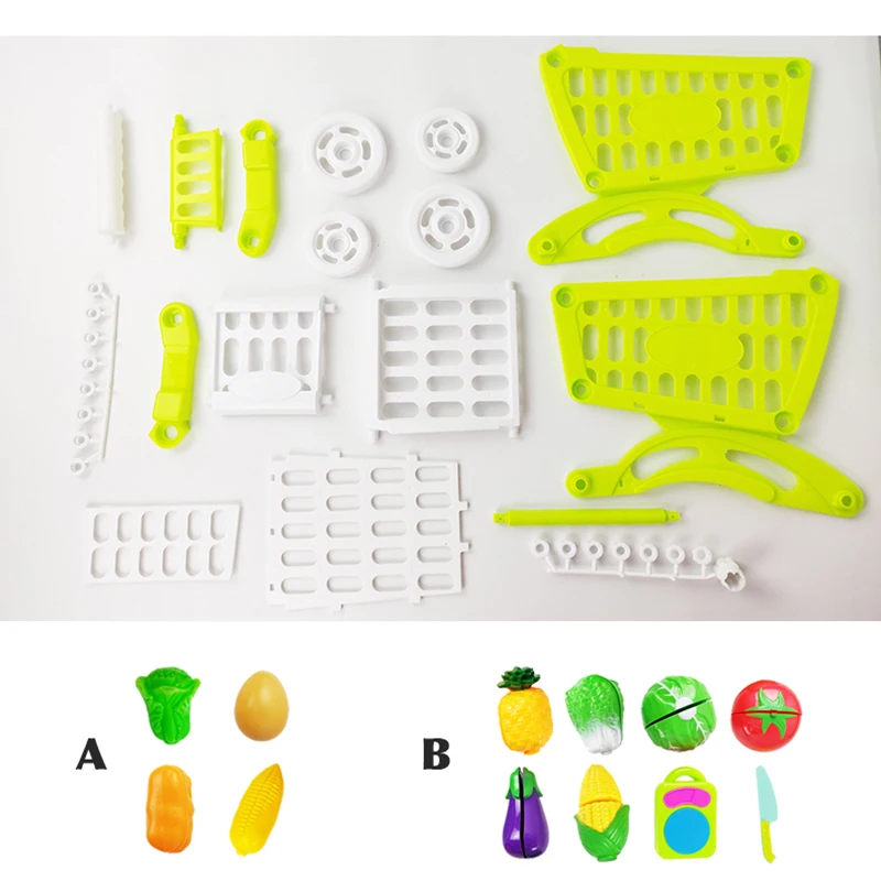Детская сияющая игрушка для кухни пластиковая корзина покупок в супермаркете с