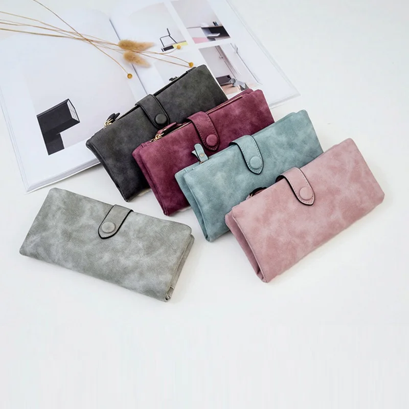 

MJ Women Leather Wallets Matte PU Leather Long Wallet Lady's Brand Design Bi-Fold Clutch Purse Coin Pocket Multiple Card Holder