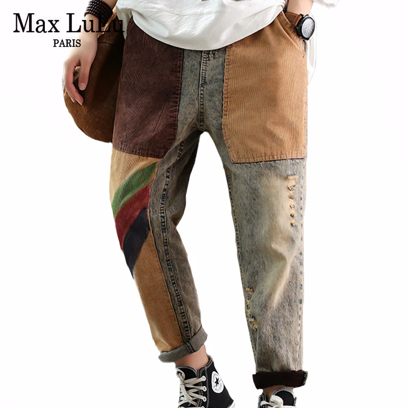 Женские джинсовые брюки Max LuLu винтажные рваные брюки-султанки в стиле панк