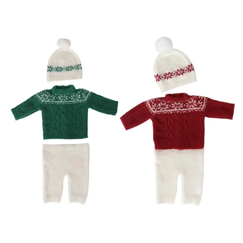 

Baby Knitted Outfit Christmas Photography Clothing sweater Wool pants trousers woolen hat cap knit beanie infant Photo clothes