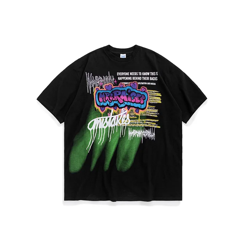 

VIMASS 2020 spring summer new tide brand personality graffiti graffiti print men's loose short sleeved Tshirt