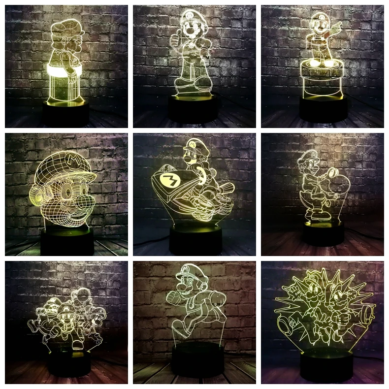 Ночной светильник Классическая игра Марио мультфильм LED 7 цветов умная сенсорная