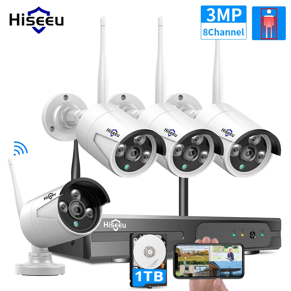 Wi Fi IP цилиндрическая камера 3MP 1536P 8CH NVR Беспроводная система видеонаблюдения