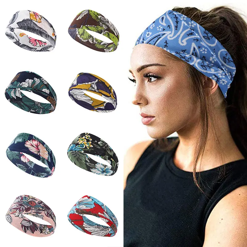 

Unisex Sport Headband printed Bandana Rrinted Hair Bands Sweatband Turban Wide Stretch headband Elastic Soft Hair Accessories
