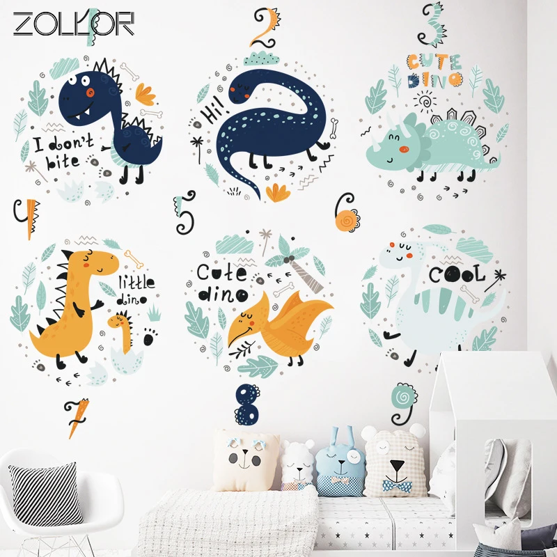 

Zollor мультяшный динозавр остров DIY Наклейка на стену детская комната самоклеящаяся роспись наклейки милое украшение для детской комнаты